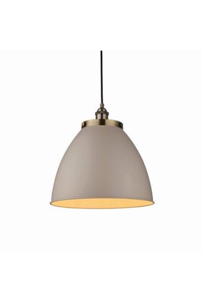 Netlighting Franklin 1 Light Dome Pendant Satin Taupe Antique Brass Plate E27 in Gold