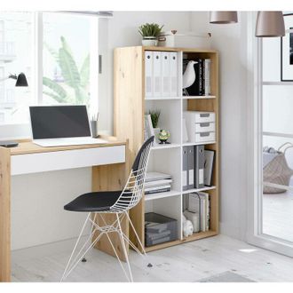 Dmora Librer&iacute;a Dmarini, Librer&iacute;a Reversible Con 8 Compartimentos, Soporte Tv Multiposici&oacute;n, 72x33h137 Cm, Roble Efecto Nudo Y Blanco - Dmora