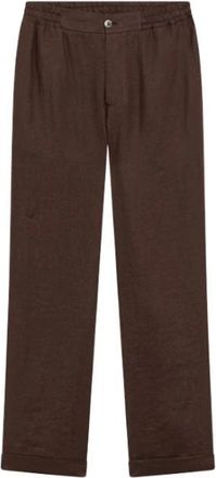 Alpha Studio Pantalon van linnen canvas - Heren - Straight fit broeken - Bruin - L - Linnen - Broeken