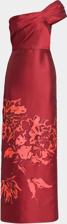 Aidan Mattox Floral Jacquard One-Shoulder Gown