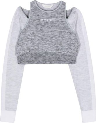 Palm Angels embroidered-logo layered top - women - Spandex/Elastane/Polyamide - XS/S - Grey