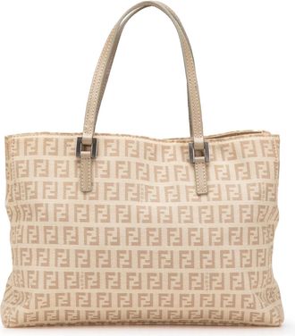 Fendi Pre-owned Womens Ff Logo Canvas Tote Bag - Ivory Textile - One Size