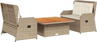 vidaXL Set Muebles De Jard&iacute;n 3 Piezas Y Cojines Rat&aacute;n Sint&eacute;tico Beige Vidaxl