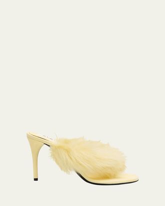 Alaia 90mm Shearling and Leather Thong Sandals