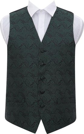 DQT New Mens Paisley Emerald Green Waistcoat - 50