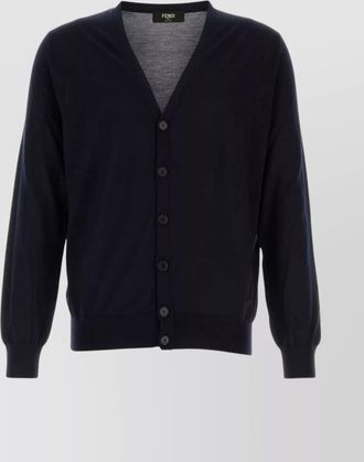 Fendi wool cardigan with v-neckline and ribbed finish