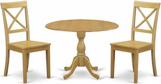 East West Furniture DMBO3-OAK-W 3 Piece Dining Room Table Set - Dropleaf Oak Dining Room Table and 2 Oak Wooden Dining Chairs with X-Back - Oak Finish