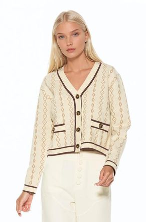Alexia Admor Briar Collegiate Contrast Trim Cardigan in Ivory at Nordstrom, Size X-Large