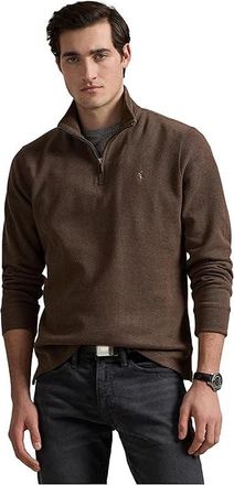 Polo Ralph Lauren Estate- Rib Quarter Zip Pullover Mens Clothing Nutmeg Brown Heather : 2XL, Cotton
