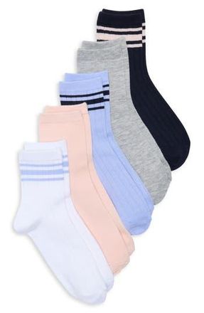 Nordstrom Rack Varsity Stripe Assorted 5-Pack Crew Socks in Light Blue Pink Multi at Nordstrom Rack, Size 9/11