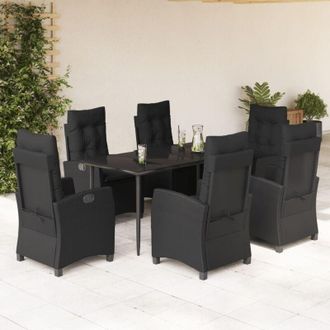 vidaXL Set De Comedor De Jard&iacute;n 7 Pzas Y Cojines Rat&aacute;n Sint&eacute;tico Negro Vidaxl