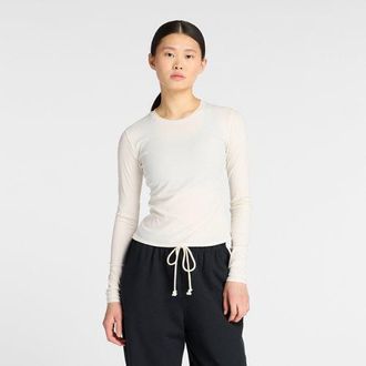 New Balance Women Micro-Rib Long Sleeve in White Poly Knit, size X-Small