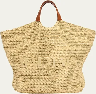 Balmain Cabas Large Faux Raffia Tote Bag