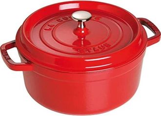 Staub Casseruola in ghisa smaltata con coperchio, Tutti i bruciatori incl. induzione, da 5 a 7 persone, Rotonda, 28 cm, 6,70 l, 7,7 kg, Ciliegia - Staub