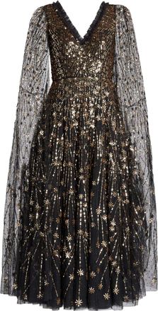 Needle & Thread Abito a mantella con paillettes - Nero