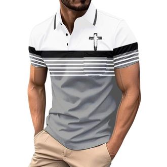 Generic Christian Polo Shirts for Men Casual Performance Short Sleeve Golf Cross Shirt Regular Fit Stretchy Athletic Gym Pullover, Grey, 3XL