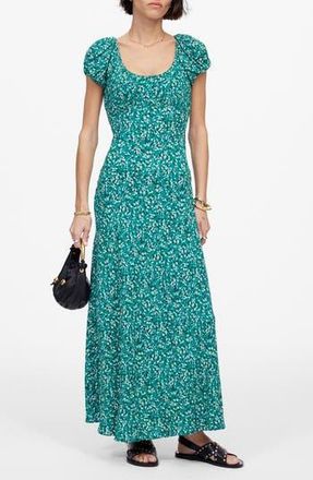 Madewell Floral Ruched Scoop Neck Maxi Dress in Meadow Ditsy Kelly Green at Nordstrom Rack, Size 16