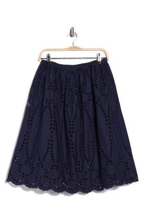 Frank & Eileen Gracie Cotton Eyelet Midi Skirt in Navy Eyelet at Nordstrom Rack, Size X-Large