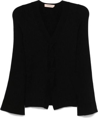 Twinset Zwarte V-hals Sweaters met Geribbelde Details - Dames - V-hals truien - Zwart - XS - Truien & Vesten