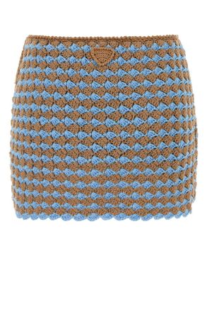 Prada Womens Two-Tone Crochet Mini Skirt Cammello+azzurro Gonne
