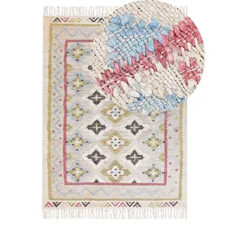 Beliani Beliani - Alfombra De Yute Beige Verde Azul Marr&oacute;n Rosa 140 X 200 Cm A Mano Borlas Terkos