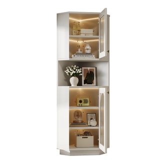 STILVORA Armario De Bano Esquinero Con 1 Puerta, 2 Compartimentos Abiertos Y Estante Ajustable Con Led, En Mdf, Blanco