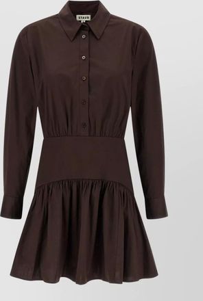 Staud rocco dress cuffed sleeves gathered skirt waistband