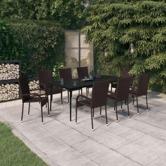 vidaXL Juego De Comedor Para Jard&iacute;n 9 Piezas Marr&oacute;n Y Negro Vidaxl