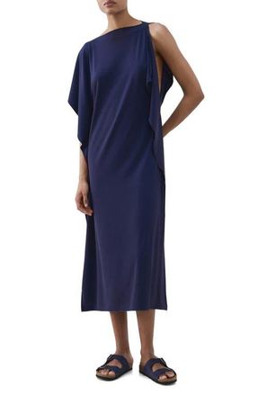 Mango Ruffle Trim Caftan in Blue at Nordstrom, Size Medium