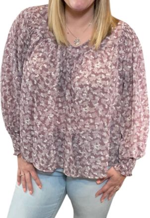 She + Sky Floral Smocked Long Sleeve Top In Purple