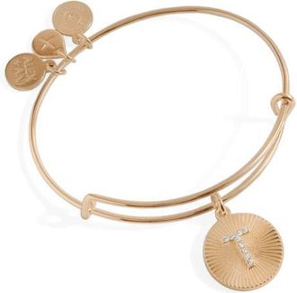 Alex and Ani Pave Starburst Texture Initial Bangle Bracelet in Gold - T at Nordstrom