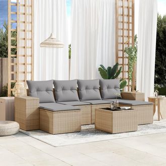 vidaXL Vidaxl - Set Sof&aacute;s De Jard&iacute;n 7 Piezas Y Cojines Rat&aacute;n Sint&eacute;tico Beige