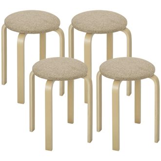 OEM Juego De 4 Taburetes Redondos De Madera Apilables Con Asiento Acolchado Para Cocina Comedor Dormitorio Caqui