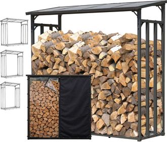 Quick-Star Quick-star - Metall Kaminholzregal Anthrazit 143 X 70 X 185 Cm Mit Wetterschutz Kaminholzunterstand 1,8 M&sup3; / 2,5 Srm Kaminholzlager Stapelhilfe Aussen
