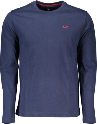 La Martina Koninklijk Blauw Geborduurd T-shirt - Heren - Longsleeves - Blauw - 2XL - Katoen - Tops