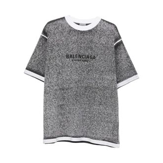 Balenciaga Tops, Heren, Grijs, M, Katoen, Logo-print Heather T-shirt