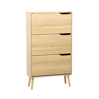 Sweeek Mueble zapatero de madera de nogal con 3 puertas, natural