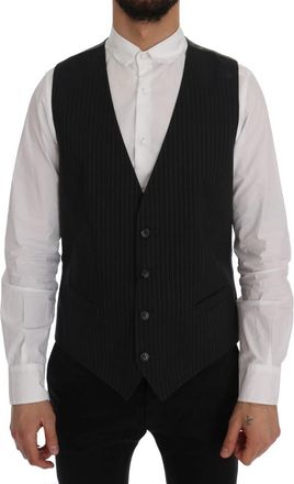 Dolce & Gabbana Mens Classic Pinstripe Vest - Black Cotton - Size EU 50 (Mens)