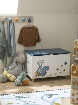 Vertbaudet Kinder Spielzeugtruhe Dinosaurier wei&szlig; bedruckt