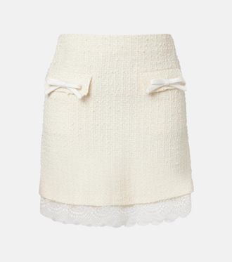 Self Portrait Lace-trimmed boucl&eacute; miniskirt