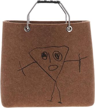 Plan C Brown Pili And Bianca Wool Shopper Tote Bag