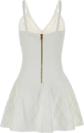 Balmain Womens Compact Dress White Viscose Nylon Elastane