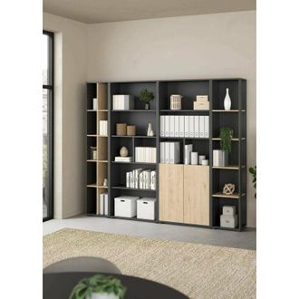 Dmora Dmora - Pared Equipada Litvjak, Composici&oacute;n De La Sala De Estar, Muebles De Sal&oacute;n Multiusos, Gabinete De Tv, 241x34 H205 Cm, Roble Y Blanco