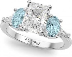 Allurez Radiant Lab Grown Diamond & Oval Aquamarine Engagement Ring in Platinum (3.98ct)
