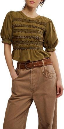 Free People Maxey Lace Trim Cotton Top in Calvary Green at Nordstrom, Size X-Small
