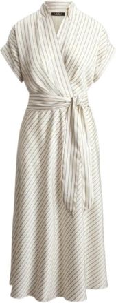 Ralph Lauren Gestreept Cross-over Midi-jurk met V-hals - Dames - Casual kleedjes - Beige - 2XS - Polyester - Kleedjes