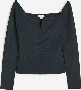 H&M Schulterfreies Rippstrickshirt - Dunkelgr&uuml;n