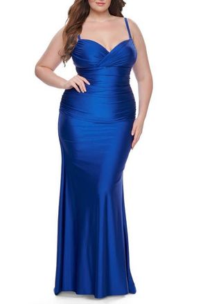 La Femme Ruched Jersey Plus Size Dress with Lace Up Back in Royal Blue at Nordstrom, Size 18W
