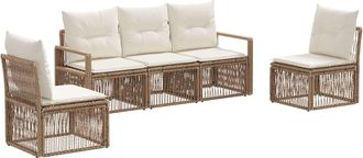 vidaXL Conjunto De Sof&aacute;s De Jard&iacute;n 5 Uds. Beige Rat&aacute;n Sint&eacute;tico Vidaxl