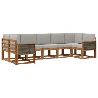 vidaXL Conjunto De Sof&aacute;s De Exterior 7 Pcs Natural Y Gris Claro Vidaxl